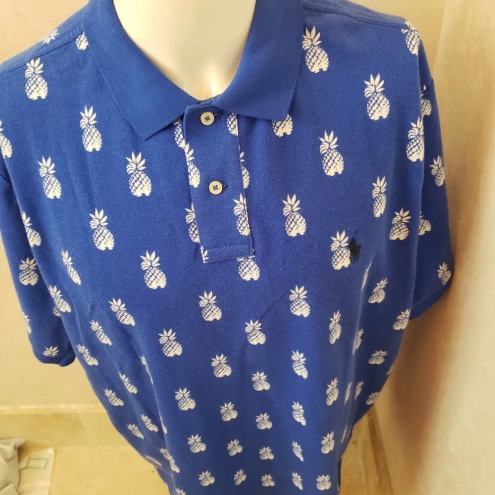 POLO RALPH LAUREN LOGO BLUE HAWAIIAN PINEAPPLE PRINT S/S POLO SHIRT XL $89 NEW